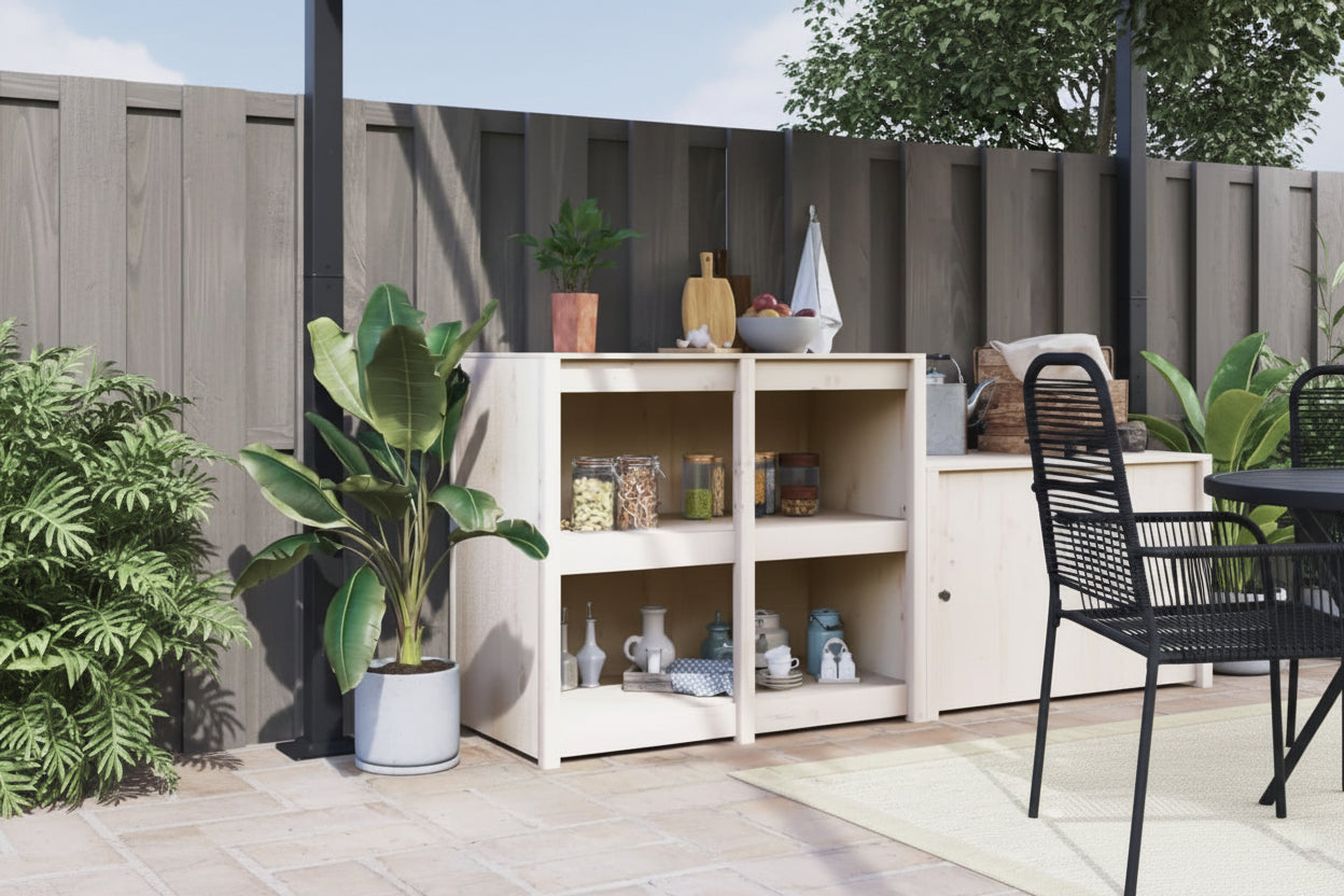 Mobiletto da cucina da esterno bianco 106 x 55 x 92 cm in legno massello di pino
