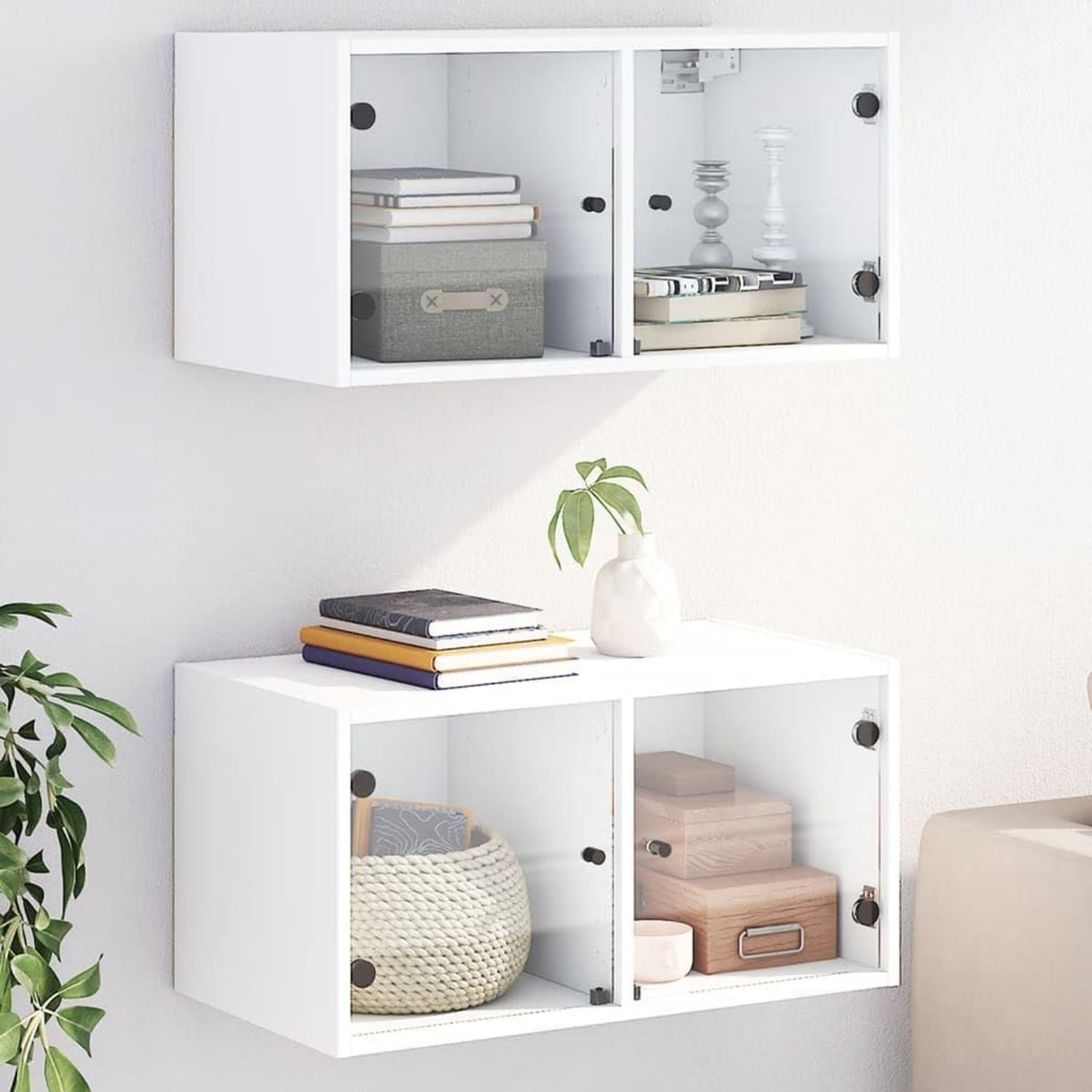 Casa Giardino Pensile Armadietti con Ante in Vetro 2 pz Bianco 68.5x37x35 cm