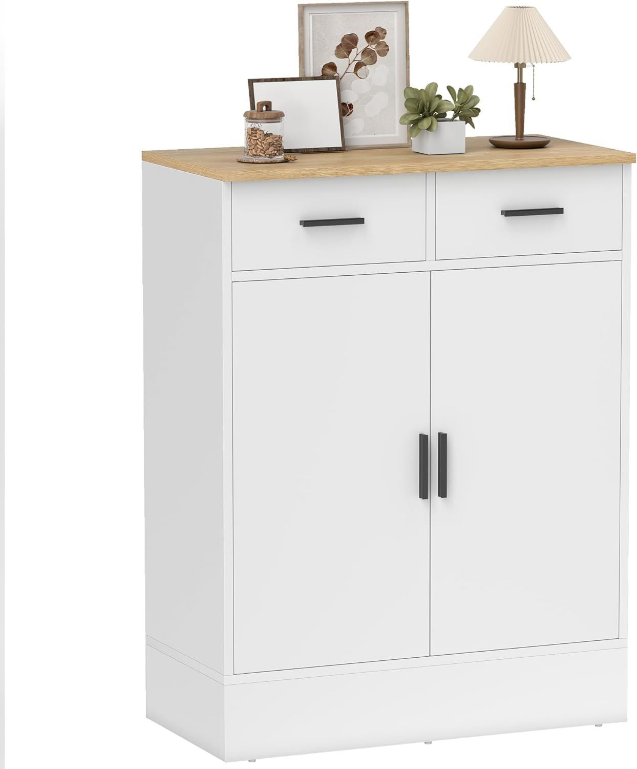 Credenza HOMCOM Cucina con 2 Cassetti cm e Color Armadietto 2 Ante Mobile Cucina Moderno con Ripiano Regolabile Buffet 68.6 x 35 x 90.3 Bianco Legno per Soggiorno Sala da Pranzo e Salotto
