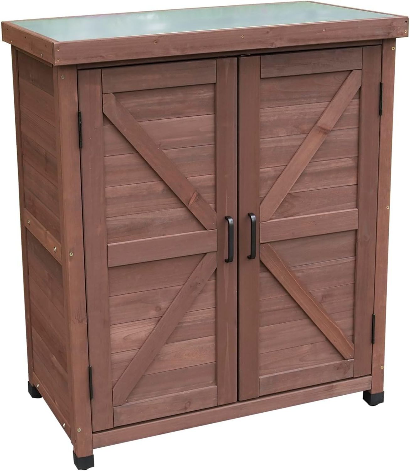 Armadio da giardino in 80 45 93 cm impermeabile piedini regolabili in altezza 2 ante 2 ripiani caffè x x legno grigio