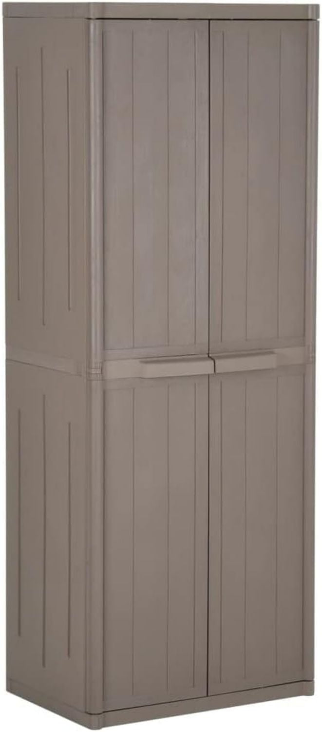 Armadio da giardino 65 45 172 cm in polipropilene effetto con 4 scomparti armadietto multiuso x x marrone legno per soggiorno camera da letto ufficio e garage organizer