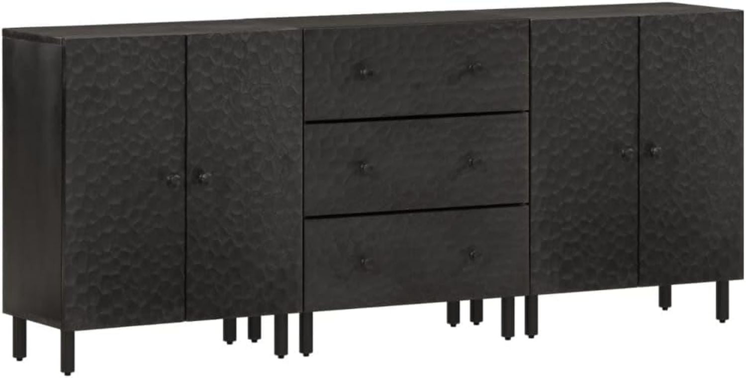 Casa Giardino Armadietti 3 pz Nero 60x33x75 cm Legno Massello Mango